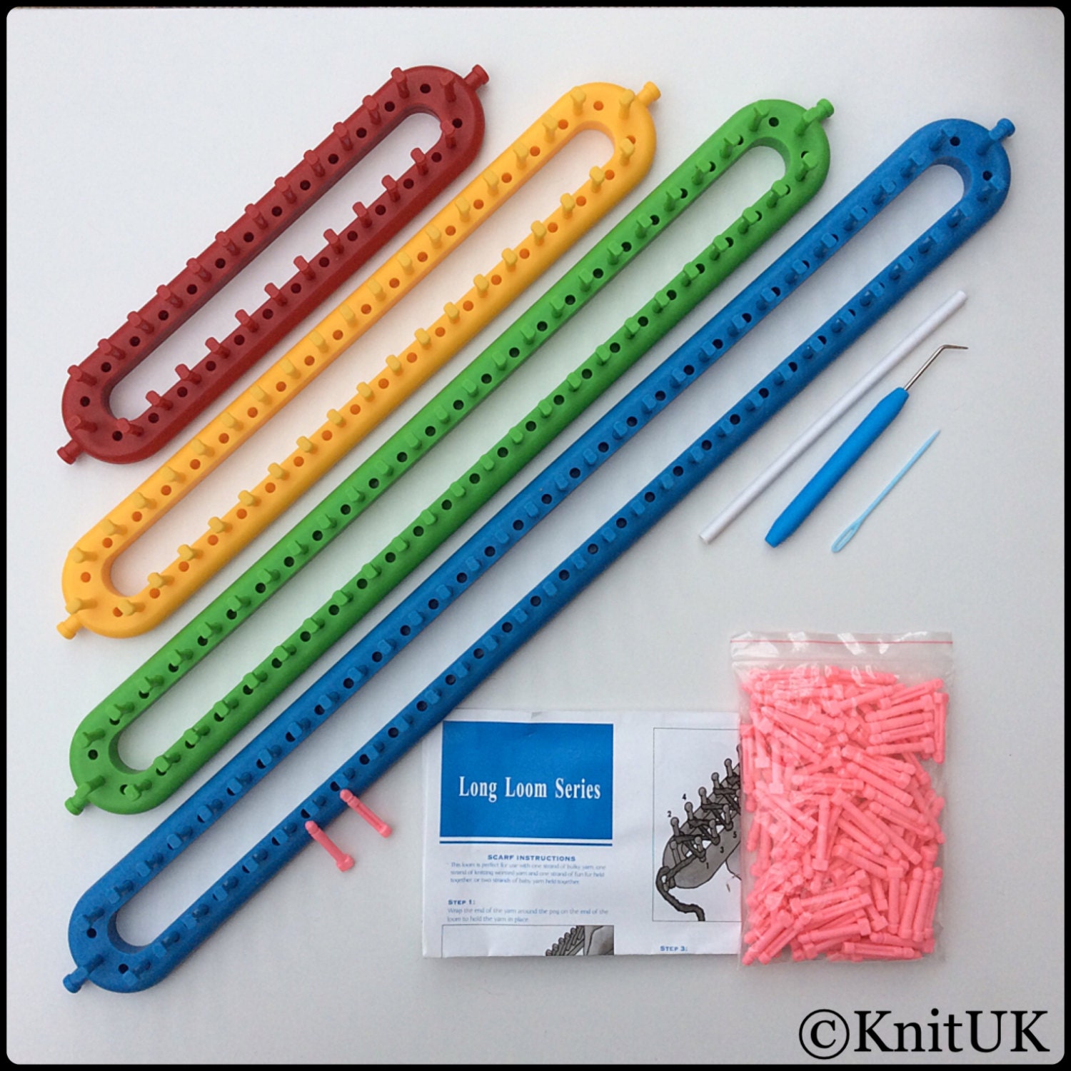 Knituk Round Knitting Loom Set of 4. Extra-pegs Included 