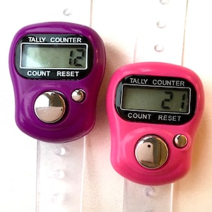 Contador de vueltas digital para tejer: Contador LCD. Paquete de 2 (rosa y morado).