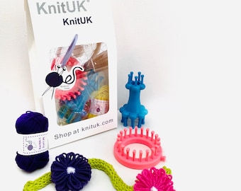 Juego de 2 telares para tejer KnitUK: telar de flores de 20 clavijas + telar de carrete de doble extremo