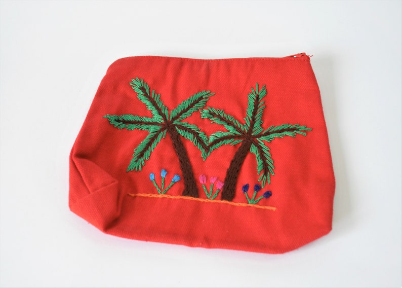 Christmas gift Ethnic embroidered purse palm tree Eco friendly bag Cotton pouch Minimal wallet Egyptian Zip Mother gift Boho chic
