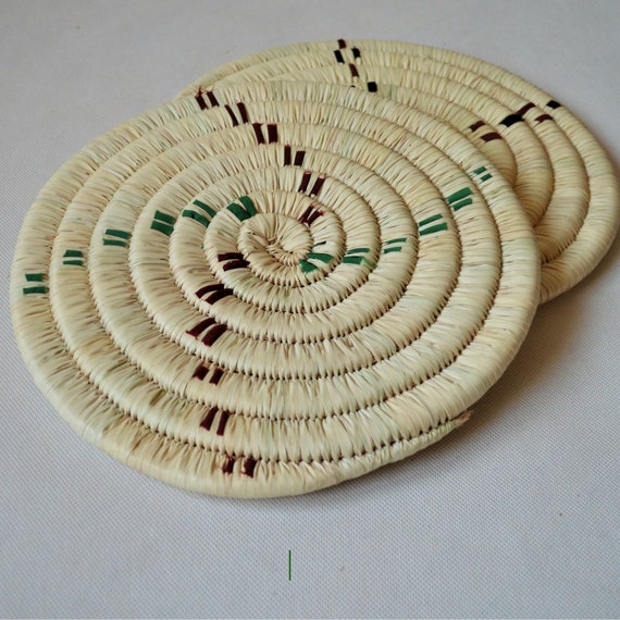 Woven retro trivet Palm wicker Straw hot pot Coaster Etsy