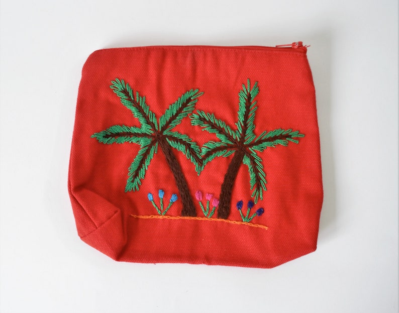 Christmas gift Ethnic embroidered purse palm tree Eco friendly bag Cotton pouch Minimal wallet Egyptian Zip Mother gift Boho chic