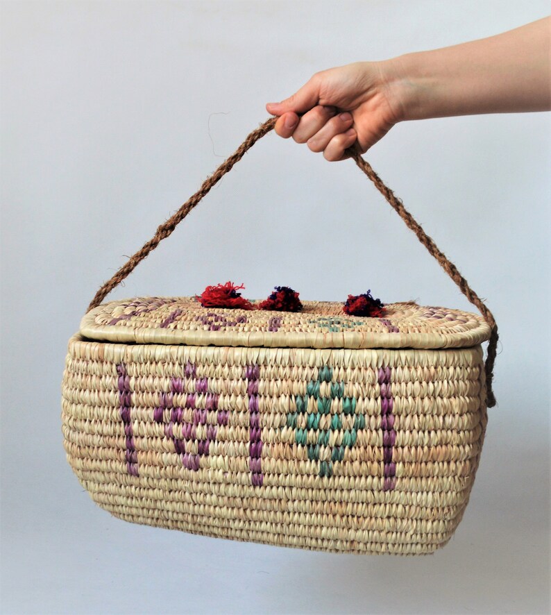 Large woven palm leaf basket Decorative basket with lid Etsy