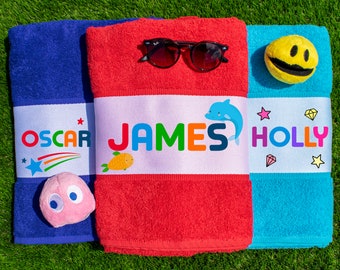 Boys/Girls Children's Personalised Towels, Kids Bath Towels, Kids Sea Life Towels, Children's Beach Towel, Swimming Towel, Holiday Towel