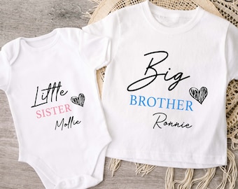 Big Brother Little Sister Matching T-shirts, Sibling T-shirts, Baby Announcement Outfit, Matching Sibling Tops, Big Sister Little Brother