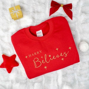 Personalised Christmas Believe Sweatshirt, Matching Adult Child Christmas Jumper, Children's Sweatshirts & Jumpers