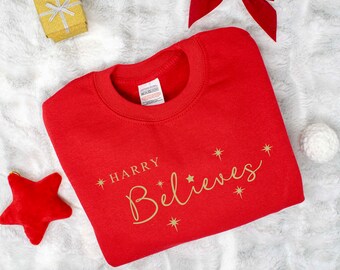 Personalised Christmas Believe Sweatshirt, Matching Adult Child Christmas Jumper, Children's Sweatshirts & Jumpers