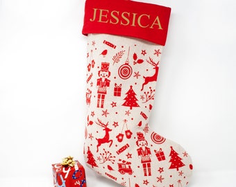 Personalised Festive Nordic Design Christmas Stocking - Custom Scandi Christmas Stocking & Sacks  - Christmas Tree stylish Stocking