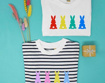 Children's Striped Easter Bunny T-shirts, Personalised Toddler Easter Tshirt, Baby and Kids Striped T-shirts, Unisex Children's T-shirts