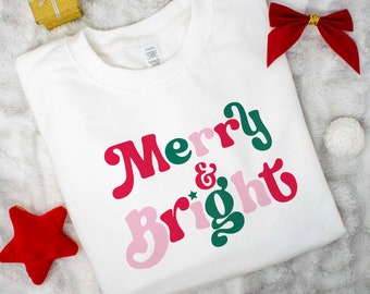 Merry and Bright Festive Sweatshirt, Matching Adult Child Christmas Jumper, Children's Sweatshirts & Jumpers, Family Christmas Day Jumper