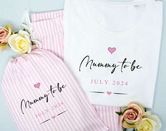 Mummy To Be Pyjamas, New Mum Lounge Wear, Mama Pyjamas, Personalised Mummy To Be Pjs, Mother's Day Pink and White Striped Pyjamas