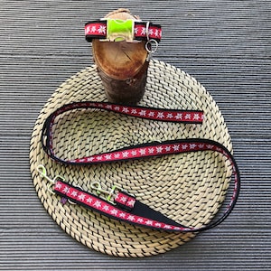 Dog collar set Edelweiss red with adjustable leash 1.80 m