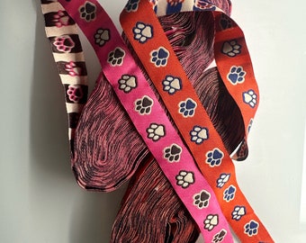 Ribbon Webband Hund Hunde Pfoten 22mm pink und orange