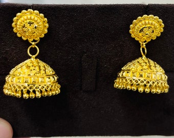 22k pure solid gold diamond jimiki dangling 22ct Solid gold earrings 916 gold jhumky