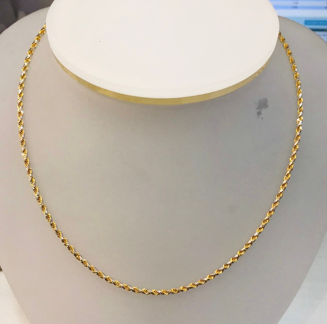 20” Solid 22k Gold 916 Gold 2 Tones Solid Rope Chain Necklace - Etsy