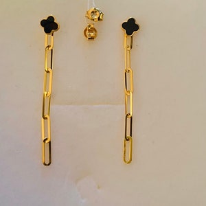 Solid 22k gold 916 gold purity dangling clovers paperclip drop earrings 916 solid gold