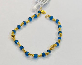 Blue crystal beads bracelet Solid 22k gold 916 gold