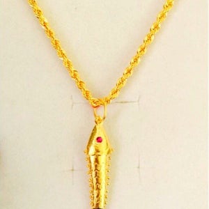 22k Gold Fish Pendant Necklace: 916 Gold Rope Chain, Red Stone Eyes - Etsy
