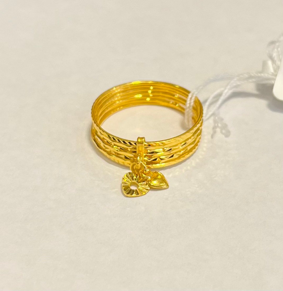 Stacked Layered Rings With Charm Solid 22k Gold Purity 916 Etsy