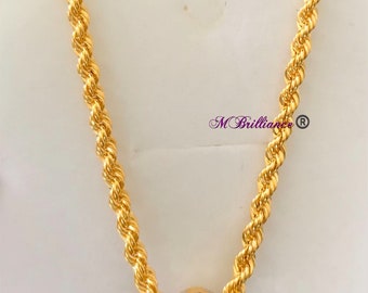 20 Solid 22k Gold 916 Gold 4mm Hollow Rope Chain With Loop Pendant