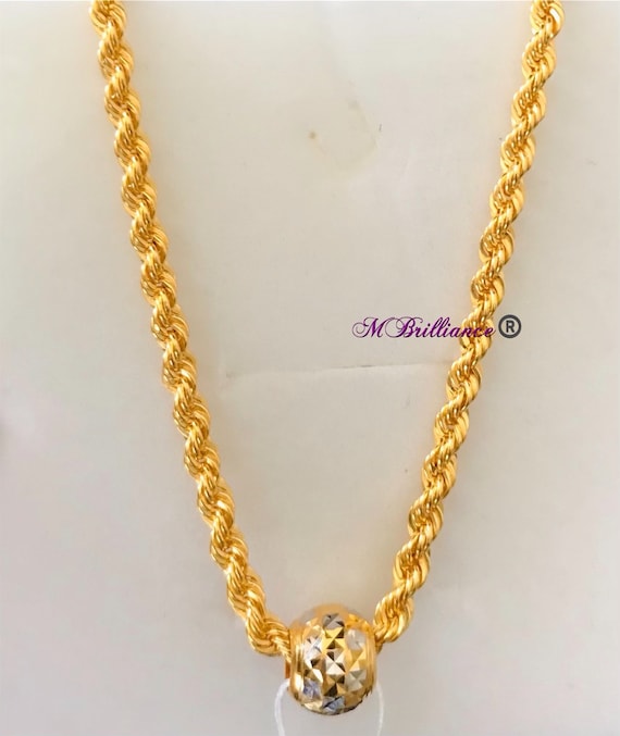 20 Solid 22k Gold 916 Gold 4mm Hollow Rope Chain With Loop Pendant Necklace  Set -  Canada