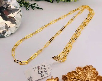 Solid 22k gold 916 gold paper clip chain necklace