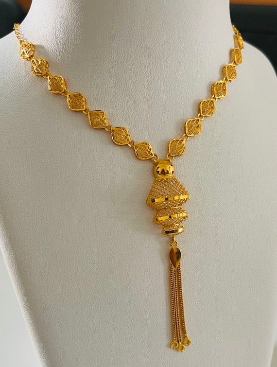Latest 22ct Gold Long Chain Necklace Designs with Weight
