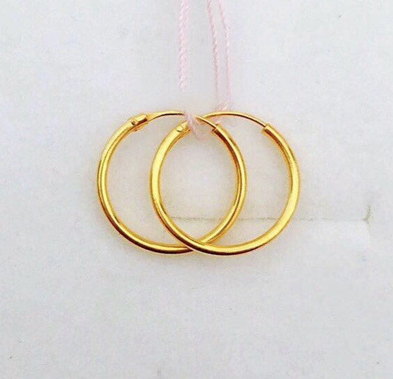 15mm plain 22k gold bali loop earrings genuine authentic 916 | Etsy