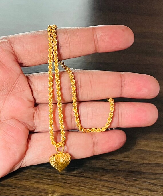 20 Set 22k Gold 916 Gold Puffy Heart Pendant With Rope Chain Necklace Set Etsy