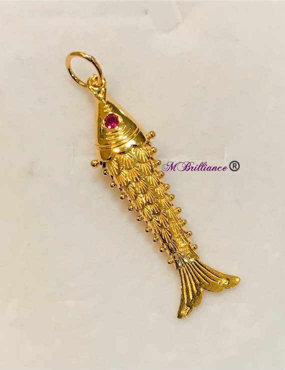 Solid 22K Gold 4.6cm 22K Solid 916 Gold Fish Pendant