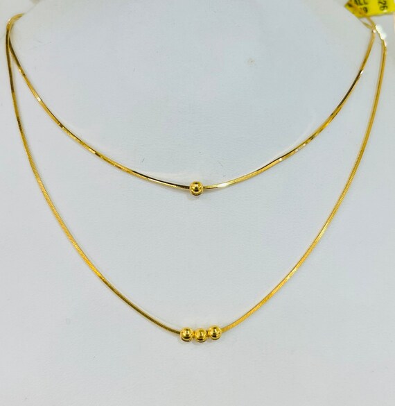 2 Layers Necklace Set Solid 22k Gold 