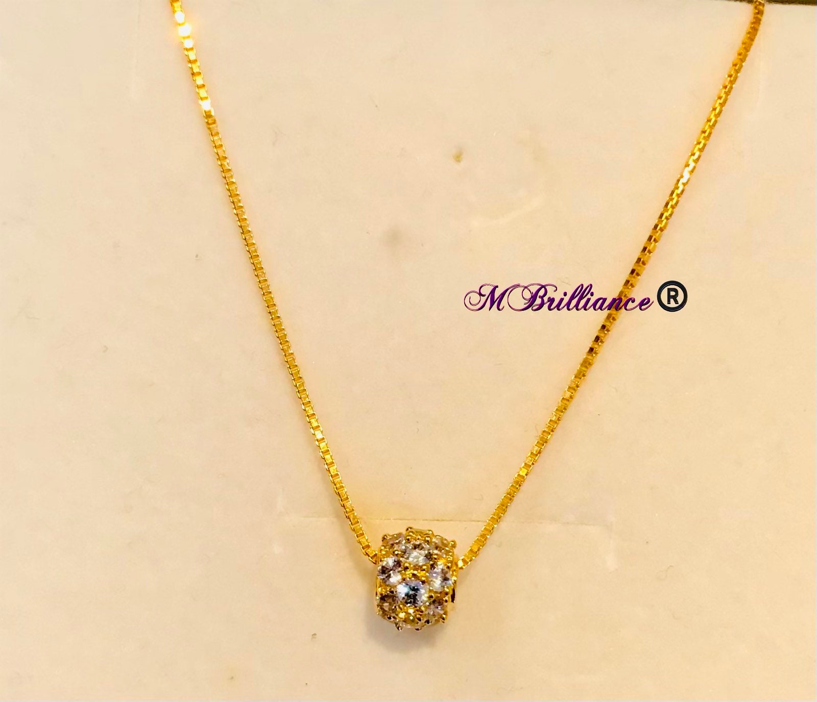 22k Gold Stone Loop Pendant & Box Chain Necklace Set 916 Etsy