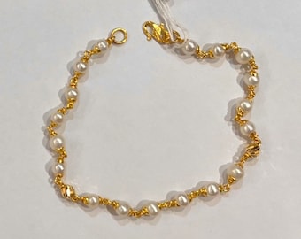 Pearls beads bracelet Solid 22k gold 916 gold