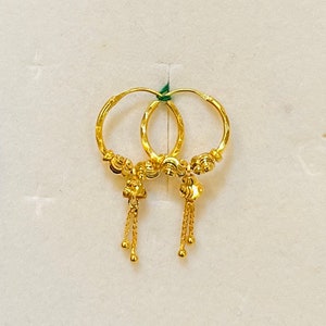 15mm Solid 22k gold 916 gold dangling jimiki style bali earrings random rajkot design