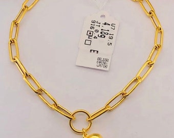 Solid 22k gold paper clip heart charm bracelet 916 Gold