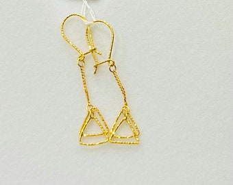 Solid 22k gold 916 gold purity double triangles dangling drop earrings 916 solid gold