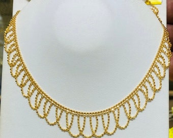 Lace tassels necklace Solid 22k gold 916 gold choker necklace