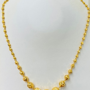 Solid 22k gold 916 gold long shining sparkly beady laser cut balls necklace 24” inches Length