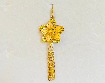 Genuine 22k gold shining flower 3D pendant with tassels 916 gold purity