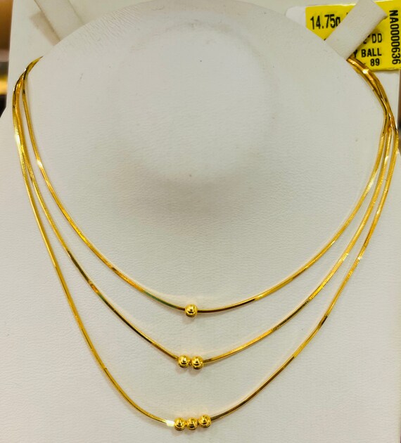 3 Layers Necklace Set Solid 22k Gold 