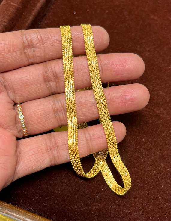 Genuine gold Solid 22k gold 916 gold flat chain herringbone Design necklace