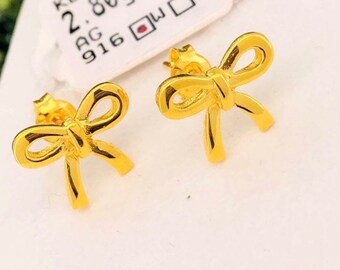 Solid 22k gold 916 gold purity ribbon earrings earstuds 916 solid gold