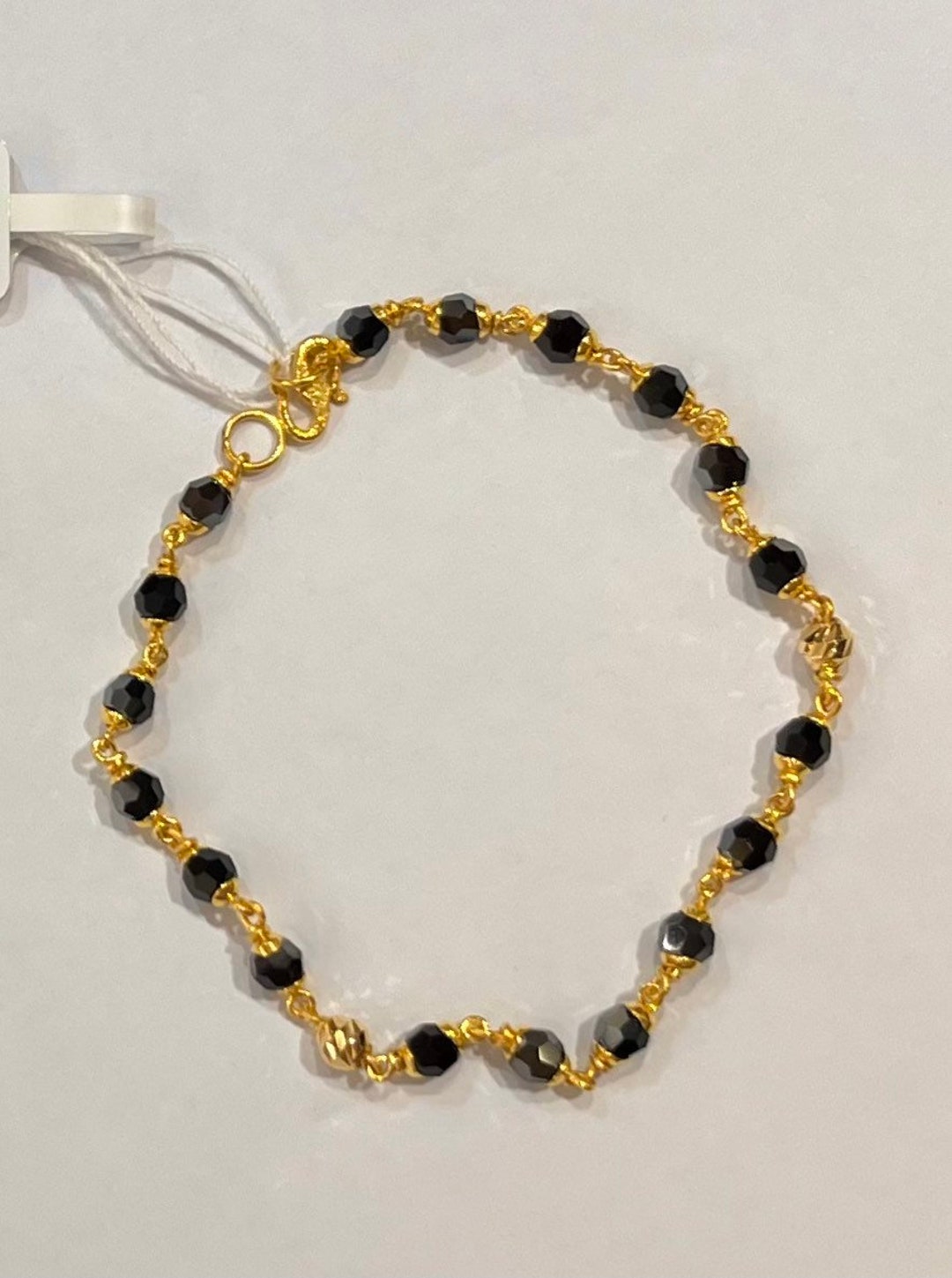 Black Crystal Beads Bracelet Solid 22k Gold 916 Gold 