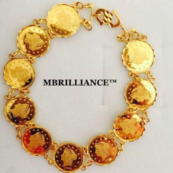 22k solid 916 gold majestic queen coin bracelet