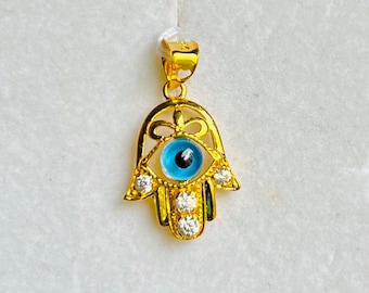 Hamsa hand evil eye 22k solid 916 gold pendant