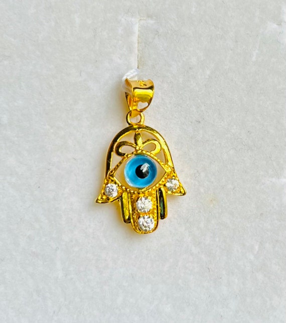 Hamsa Hand Evil Eye 22k Solid 916 Gold Pendant Etsy