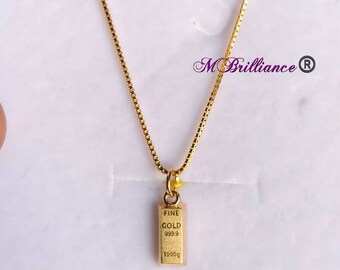 GOLD BAR Pendant Box Chain Necklace Set 