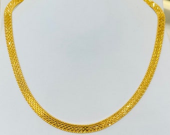 Genuine gold Solid 22k gold 916 gold flat chain herringbone design necklace