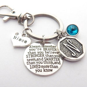 Personalized NIECE Gift, You are BRAVER than you believe, STRONGER than you seem, Niece Keychain, Gifts from Aunt, Encouragement from Uncle