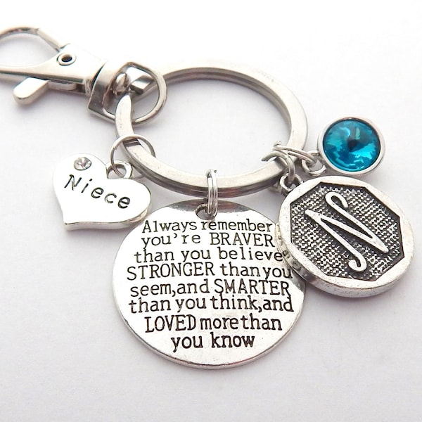 Personalized NIECE Gift, You are BRAVER than you believe, STRONGER than you seem, Niece Keychain, Gifts from Aunt, Encouragement from Uncle